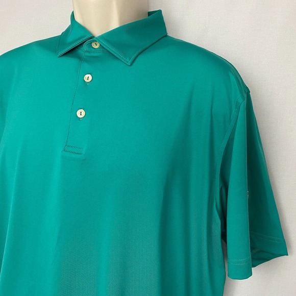 Peter Millar Summer Comfort Shirt Mens Large Green Solid Performance Jersey Polo - Picture 2 of 11